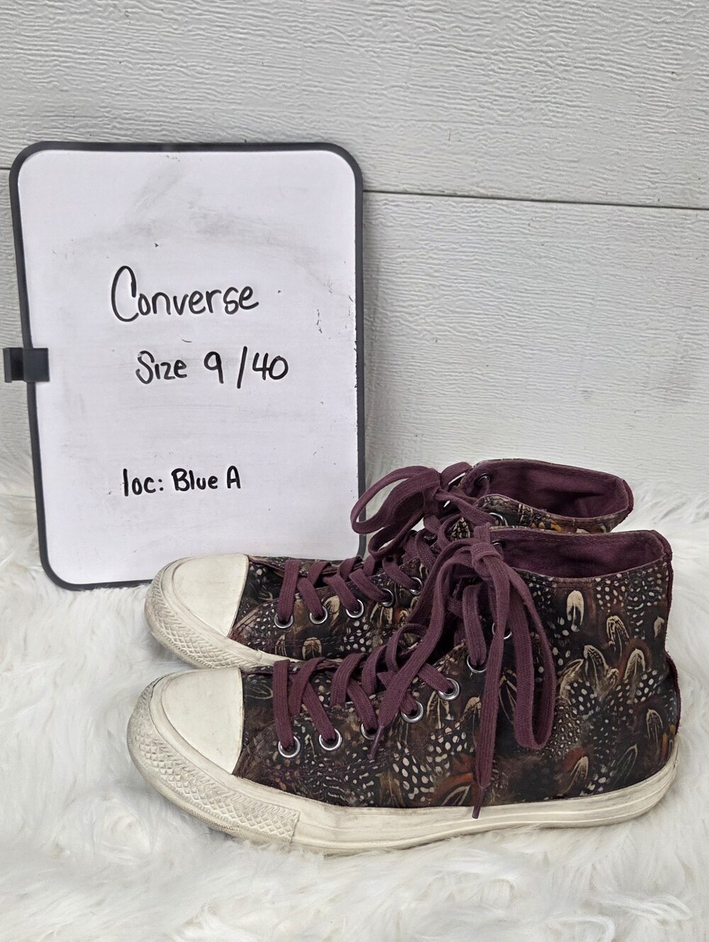 Converse High-Top Canvas Sneakers in Plum Feather Print 9 - Picture 12 of 13